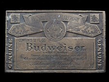 SB07132 VINTAGE 1970s  GENUINE BUDWEISER LAGER BEER  ADVERTISEMENT BELT BUCKLE