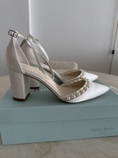 Bella Belle Emery Ivory Silk Pearl Embellished Block Heel Wedding Shoes 3 Inch