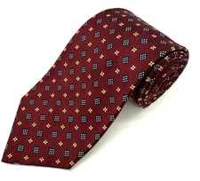 Faconnable Men's Tie Burgundy Red Black Gold Design 100% Silk Handmade in France