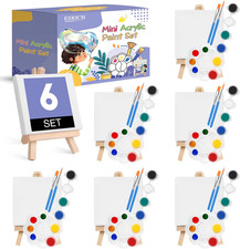 6 Set Mini Acrylic Paint Kit, Minis Stretched Canvas with Easel, Acrylic Paint S