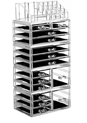 5 Pcs Set Acrylic Makeup Organizer with 15 Drawers and Removable Top