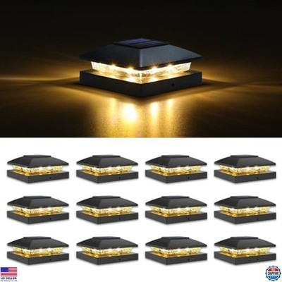VOLISUN 4x4 Solar Post Cap Light - 12 Pack, Waterproof, Black, Warm White Glow