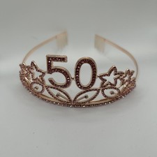 50Th Birthday Sash and Tiara Set Pink Gold Birthday Sash Crown Birthday Party