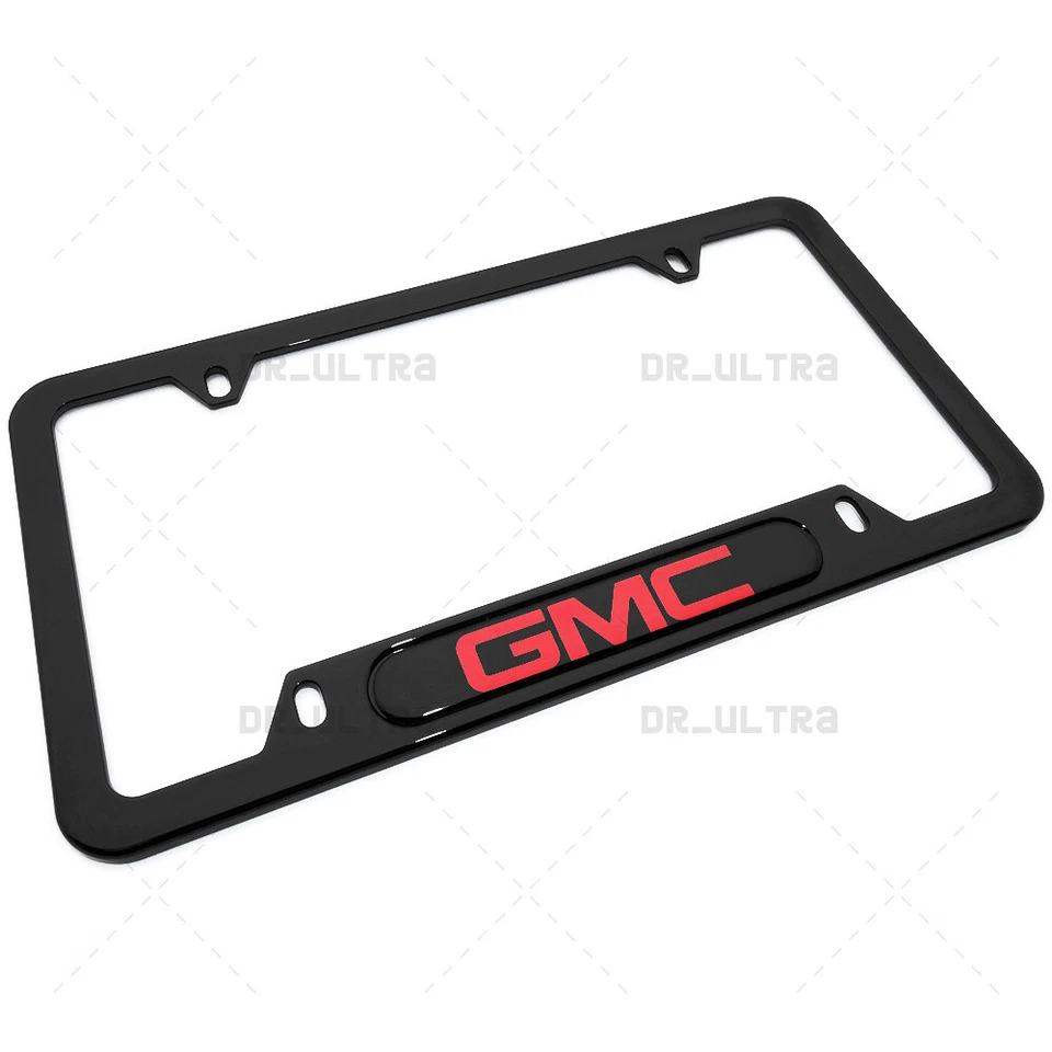 Cubierta de marco de matrícula emblema logotipo GMC delantero o trasero negro brillante regalo deporte Foto 3 de 4