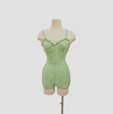1950s Jantzen 1 piece Vintage Bathing Swimsuit Playsuit Gingham green White