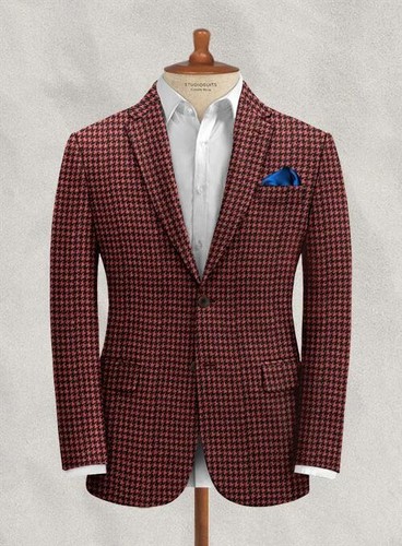 Herren Anzug Burgund Hahnentritt Tweed Bräutigam Smoking Abschlussball Hochzeit Blazer Maßanfertigung - Bild 2 von 10