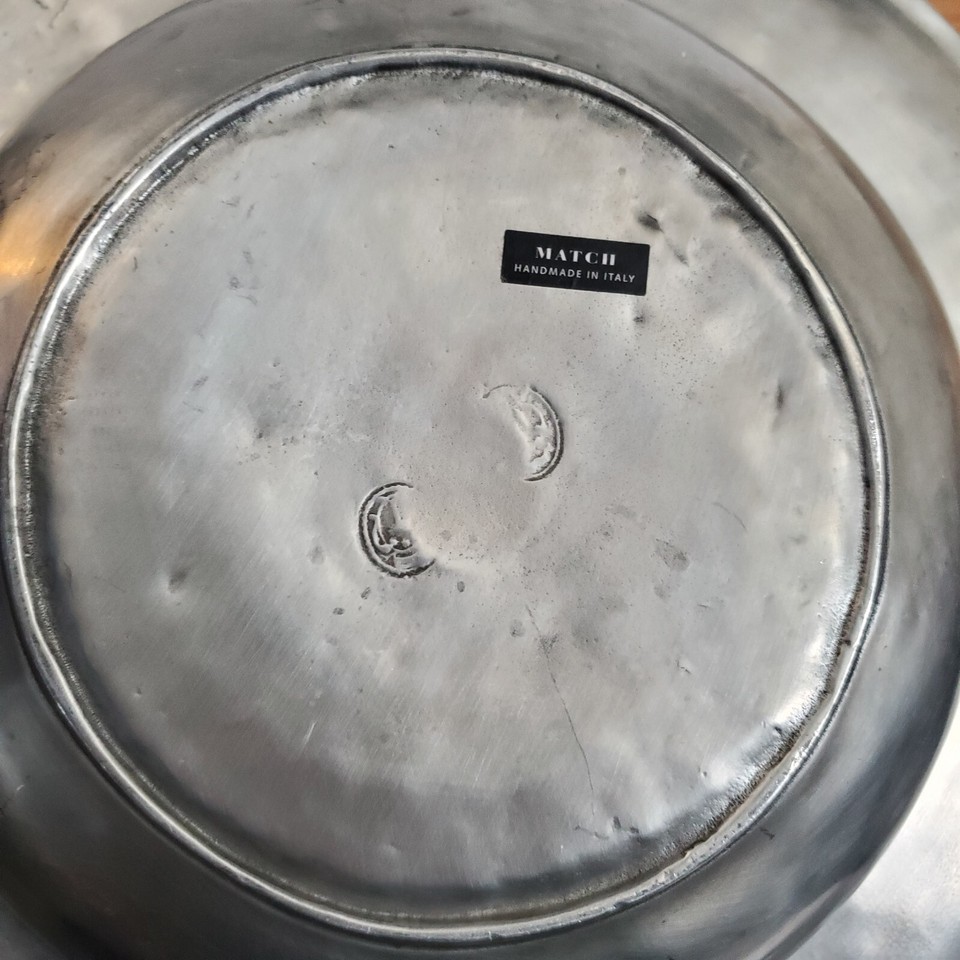 Match Italy Large Wide Rimmed Pewter Serving Bowl, 13.5" Wide, Heavy