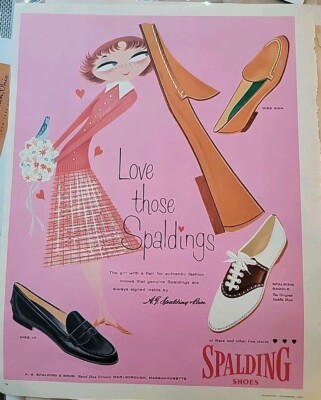 1956 Women's A.G. Spalding Saddle Oxford Shoes vintage Color Fashion Art ad