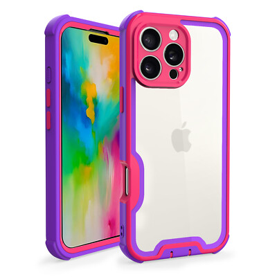 For iPhone 16 Pro Max 15 14 13 12 11 Rugged Transparent Case with Front Frame