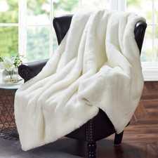 Luxurious Faux Fur Throw Blanket 800gsm Heavy Plush Soft Reversible Couch Bed