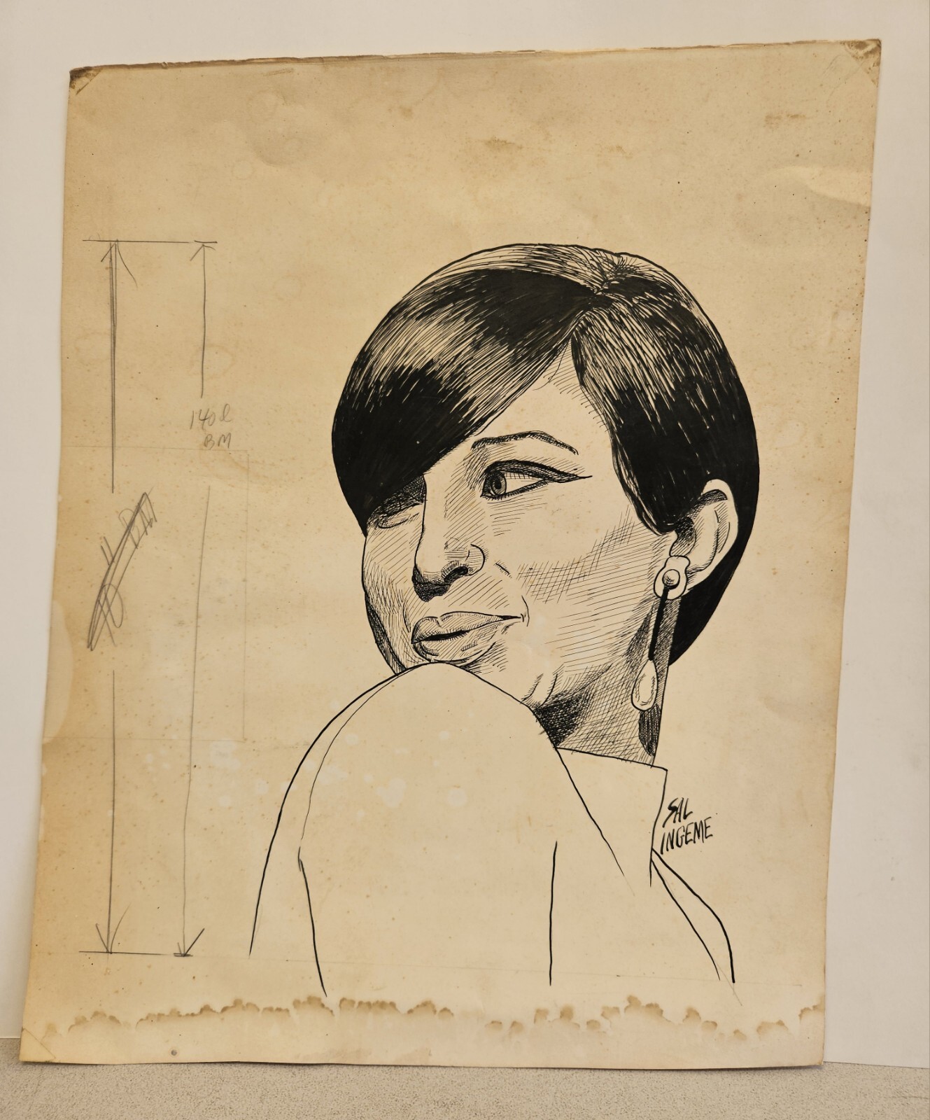 Original 1960s BARBARA STREISAND Art Drawing Used for Tour Program? SAL INGEME