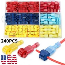 240Pcs Quick Splice T-Tap Insulated Crimp Terminals Kit Spade Wire Connectors US