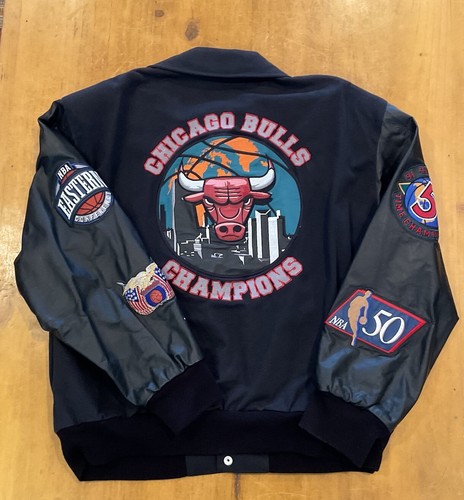 Giacca di pelle vintage originale Jeff Hamilton 1997 Chicago Bulls World Champions XL - Foto 5 di 7