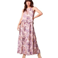 BAND OF THE FREE LILIANE PURPLE PAISLEY TIERED MAXI DRESS S NEW