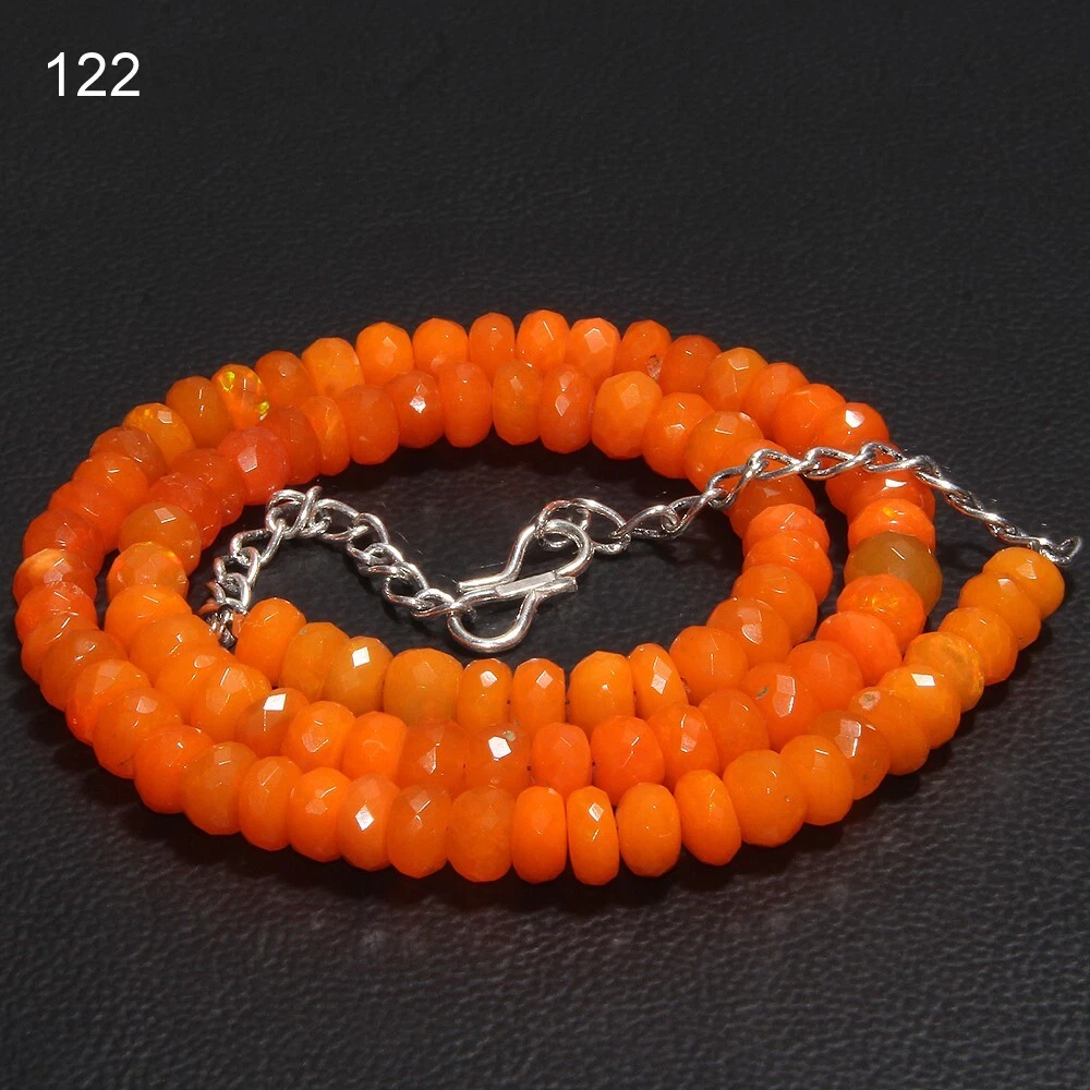 Collier Suprême Orange Ethiopienne Welo Opale de Feu Facettes Pierre Précieuse Opale 6X7 mm