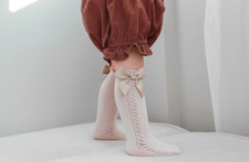 Toddler Knee high socks Beige Knee High Tube Socks Bows Baby socks Toddler long