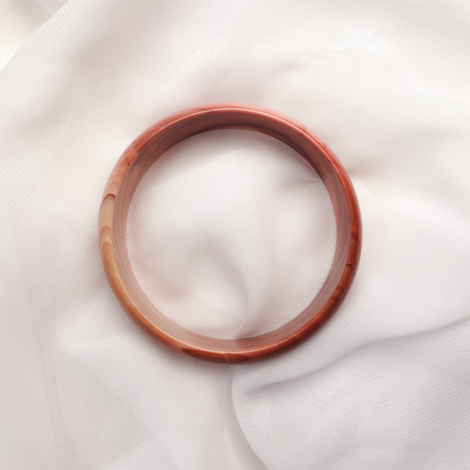 Solid Gemstone Carved Striped Pattern Pink Orange… - image 8