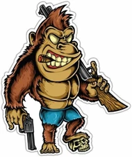 Angry Monkey Gorilla Smoking Gun Cigar Car Bumper Window Sticker Decal 4"X5"