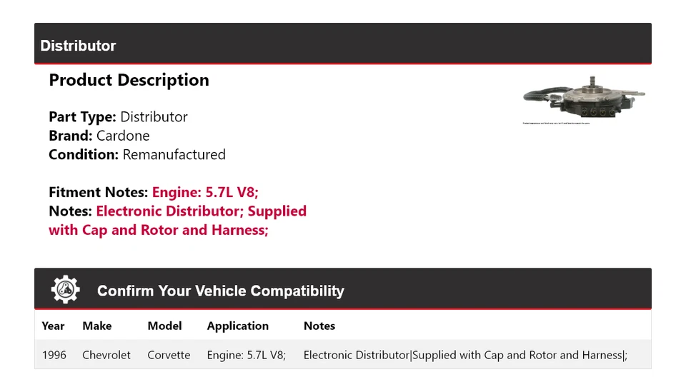 Дистрибьютор Cardone для 1996 Chevrolet Corvette 5,7 л V8 - Изображение 2 из 4