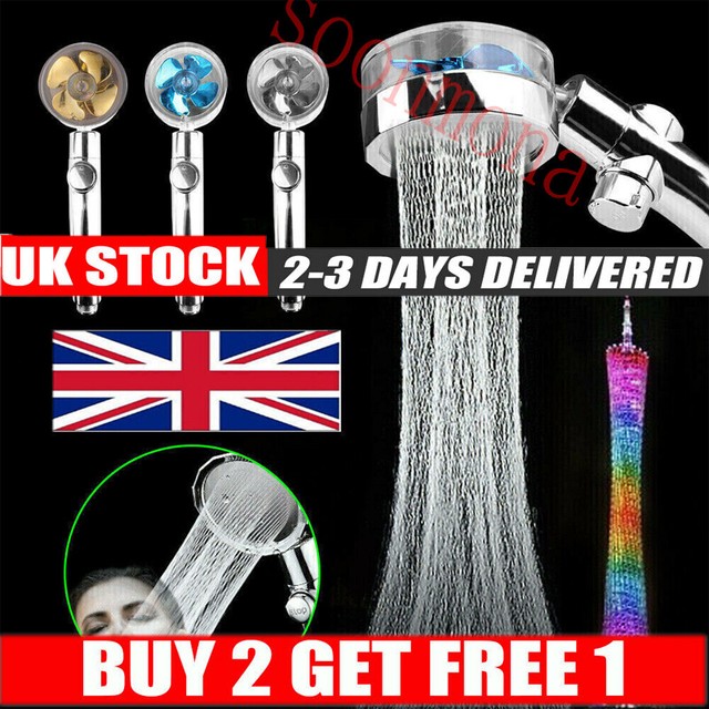 High Pressure Spray Shower Head Water Saving Flow 360 Rotating with Small Fan UK High Pressure Spray Shower Head Water Saving Flow 360 Rotating with Small Fan UK