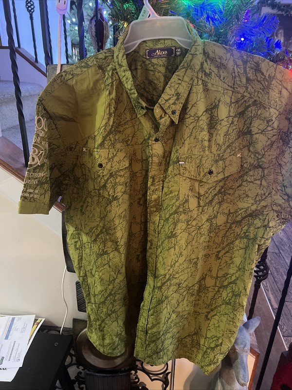 Akoo Men's Size 4X Green Button Front Embroidered Hiking Fishing Shirt - New