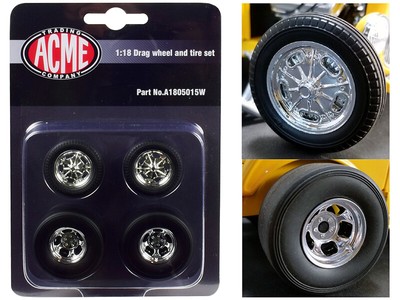 ''1932 Ford 3 Window'' Chrome Drag Wheel and Tire Set of 4 pieces