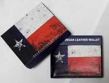 Texas Flag Print on Handcrafted Wallet BI-Fold Men's Vegan Leather Great Gift