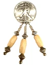 Vintage Silver Walking Liberty Half Dollar Coin With Bone Tassels  Pin Brooch