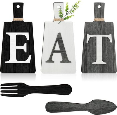 Jetec Cutting Board Eat Sign Set Hanging Art Kitchen Eat Sign Farmhouse