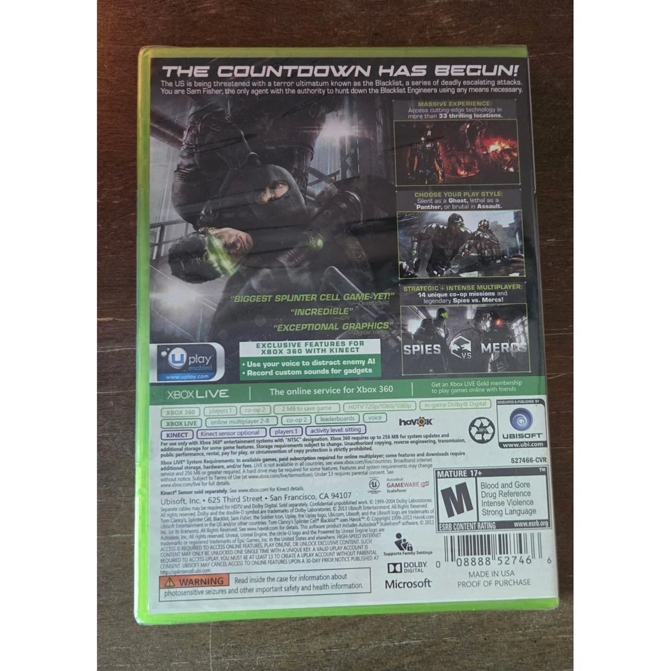 Tom Clancy's Splinter Cell Blacklist Xbox 360 Video Game New Sealed Ubisoft - Image 2 of 3