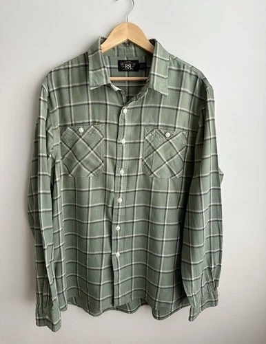 RRL Ralph Lauren Plaid Cotton-Linen Twill Workshirt Sage Green XL/XXL NWOT - product listing photo