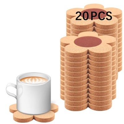 20 Pcs Flower Cork Coaster for Drinks Absorbent and Reusable Non-Slip Heat R