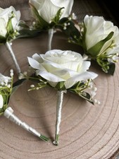 Luxury Ivory White Silk Rose Fresh Look Classic Wedding Buttonholes Boutonniere