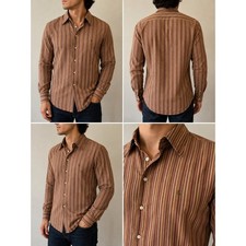 D&G Dolce & Gabbana Vintage Mens Striped Button Down Shirt Brown Burgundy Tan