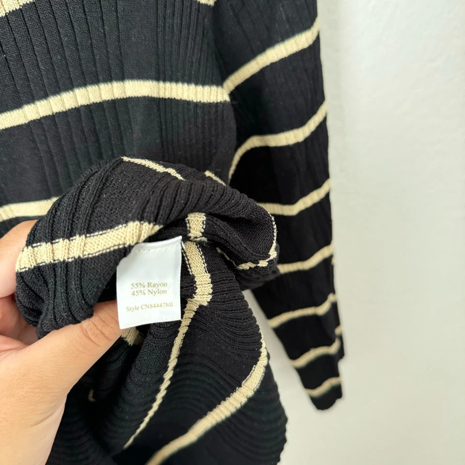 Prenda para el torso de manga larga vintage Y2K Caslon para mujer mediana negra a rayas acanaladas Foto 4 de 4