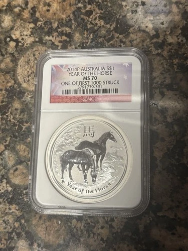 2014P AUSTRALIA LUNAR YEAR OF THE HORSE SILVER DOLLAR NGC MS70 FIRST 1000 STRUCK