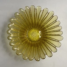 BLENKO Daisy Bowl Signed 847 S 7" Yellow Art Glass West Virginia USA Sunflower
