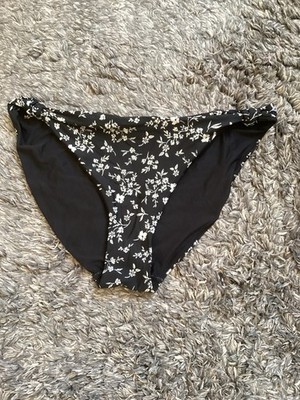 Bikini Unterteil Bade Slip Schwarz Weiss Geblümt GRÖSSE S