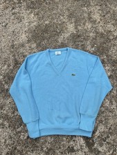 Vintage Izod Lacoste V-Neck Sweater Men  s Sz M Blue 80s Classic Gator Acrylic