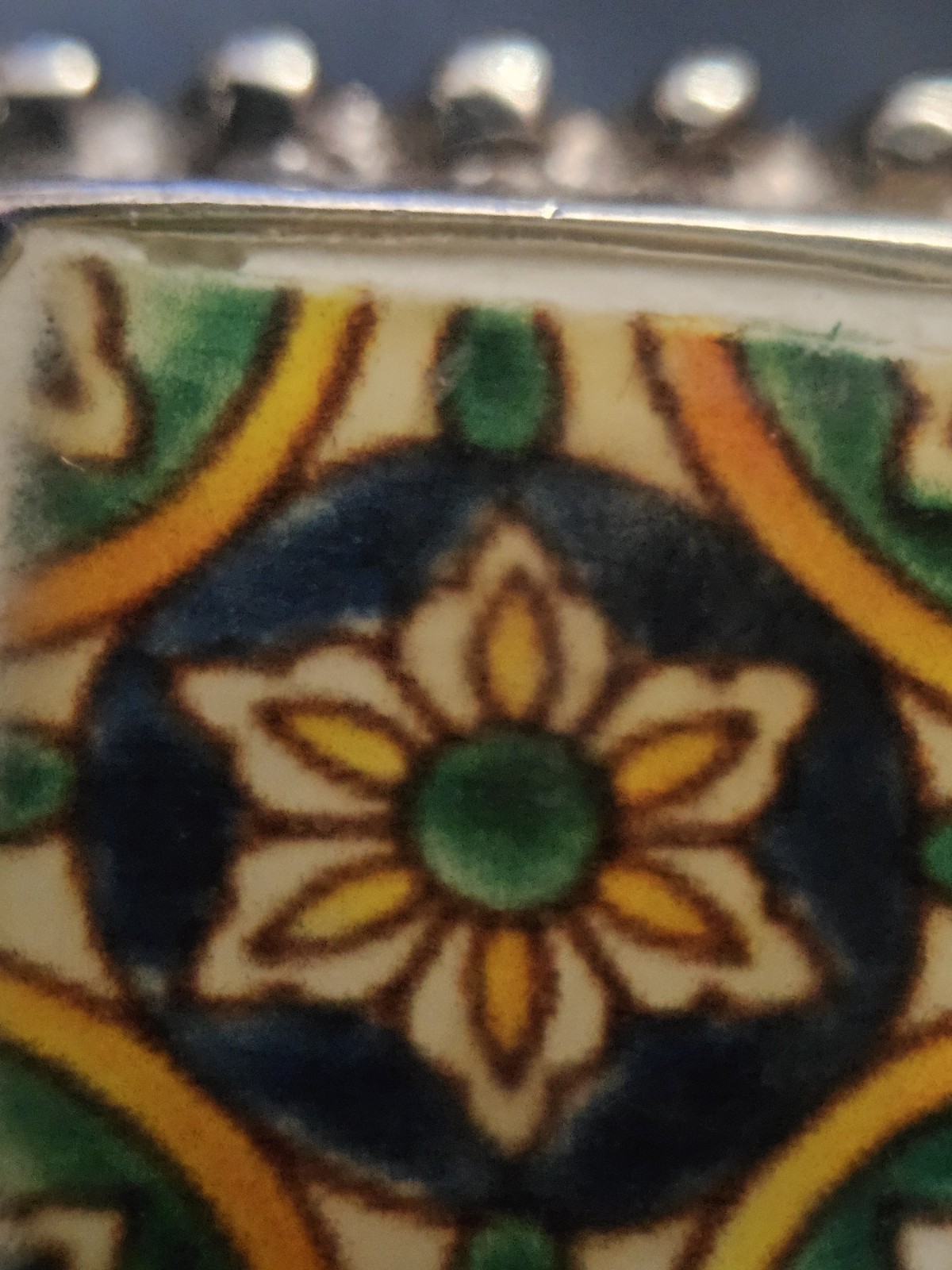 925 Silver Ceramic Hand Painted Ring (Vintage) - image 3