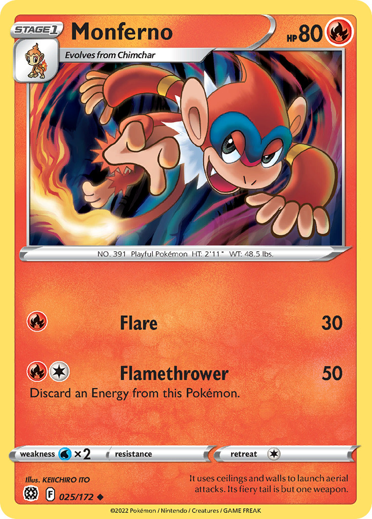 Monferno 025/172 Brilliant Stars Uncommon Pokemon NM/M