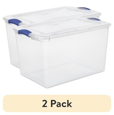 (2 pack) 66 Quart Large Latching Storage Bin, Clear Plastic Storage Container