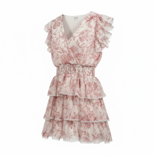 TCEC Floral Ruffle Tiered Smocked Waist Mini Dress Red White Print Large V Day