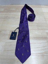 Polo Ralph Lauren Purple Polo Logo Geometric 100 Silk Tie - Hand Made In Italy