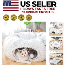Warm Plush Cat Tunnel Bed with Crinkle, Collapsible 3-Way Indoor Play Tube