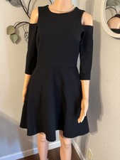Eliza J Black Fit & Flare Dress Cold Shoulder 3/4 Sleeve Size 6