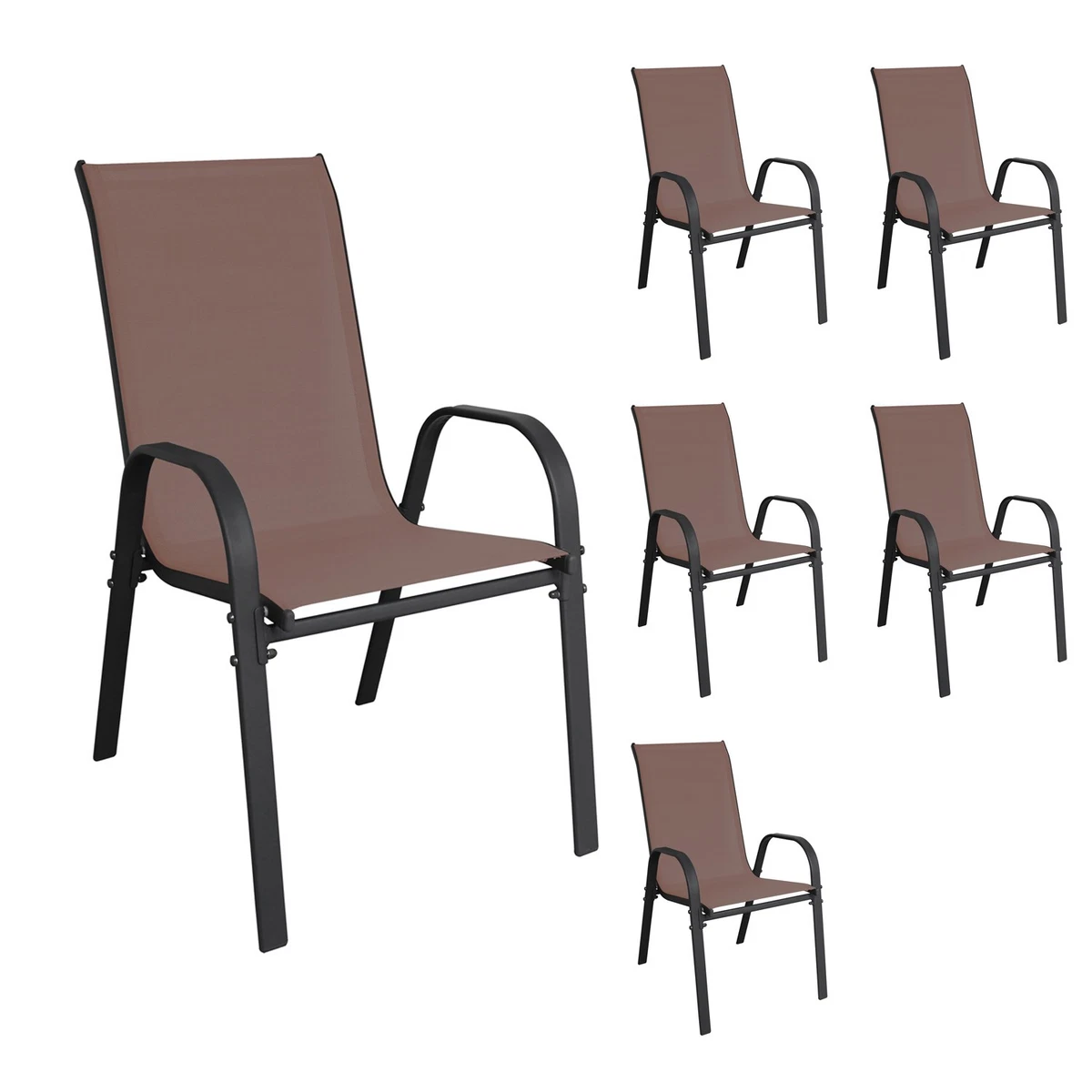 Silla apilable 6 piezas silla apilable de metal - textiles color antracita - marrón