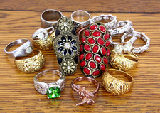 Vintage to Now Silver & Gold Tone Ring Lot - Dragonflys, Enamel & Faux Stones