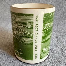1969 Pentagon Office Park Ceramic Pencil Pen Holder Washington DC Green Vintage