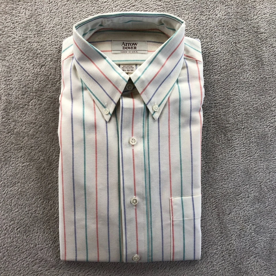Camisas de vestir clásicas a rayas blancas con botones cuello talla 15,5 Arrow Dover para hombre Foto 4 de 4